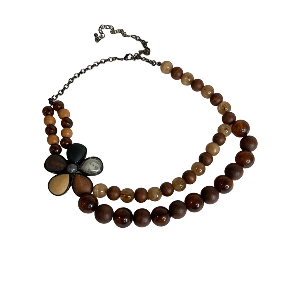 Women’s Wood Flower Beaded Necklace